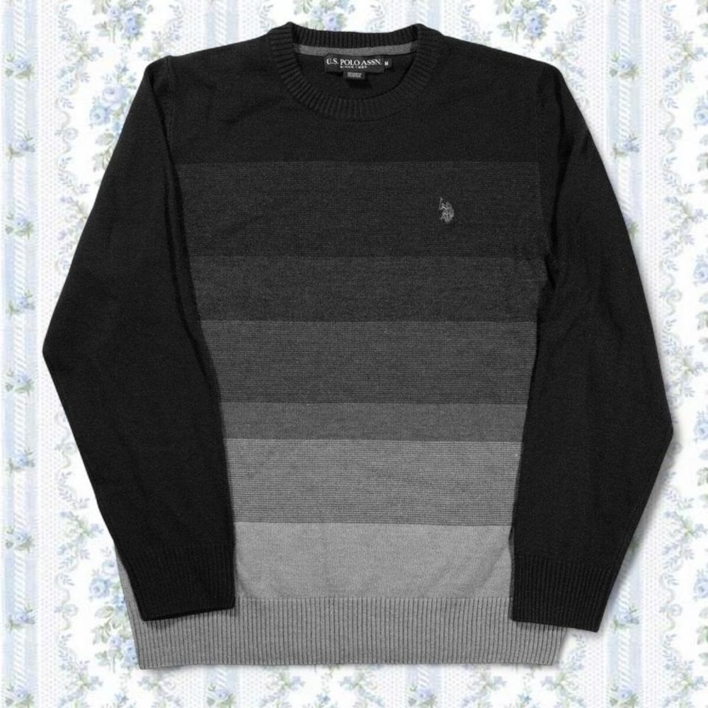 Men's Black and Gray Striped U.S. Polo Assn. S Sweater